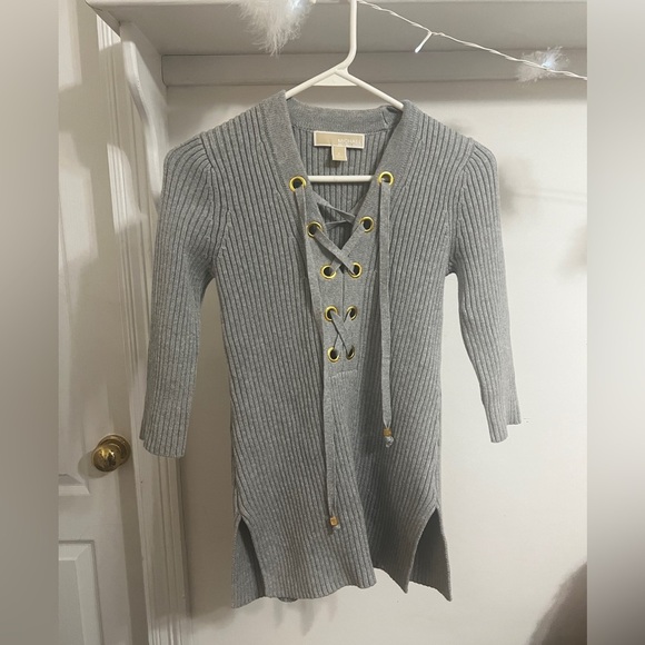 FINAL PRICE Michael Kors Lace Up Grey Sweater - Picture 2 of 5